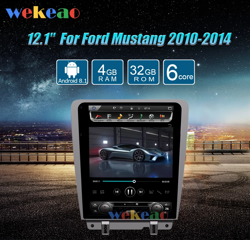 Wekeao вертикальный экран Tesla style 12,1 ''1Din Android 8,1 автомобильный dvd-плеер Android Авто gps навигация для Ford Mustang 2010