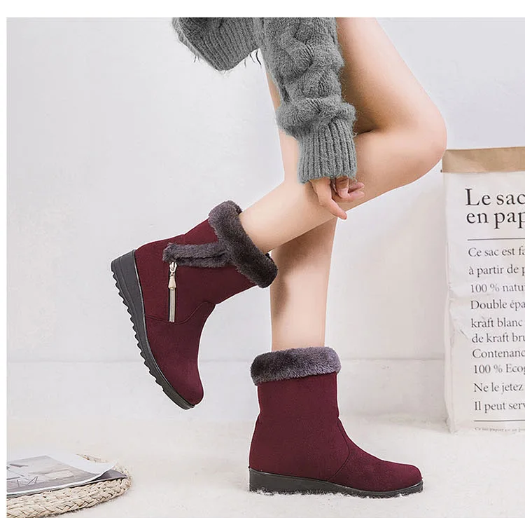 Г., зимние женские ботинки теплые плюшевые ботильоны женская обувь модные женские зимние ботинки на молнии, большие размеры, Zapatos De Mujer