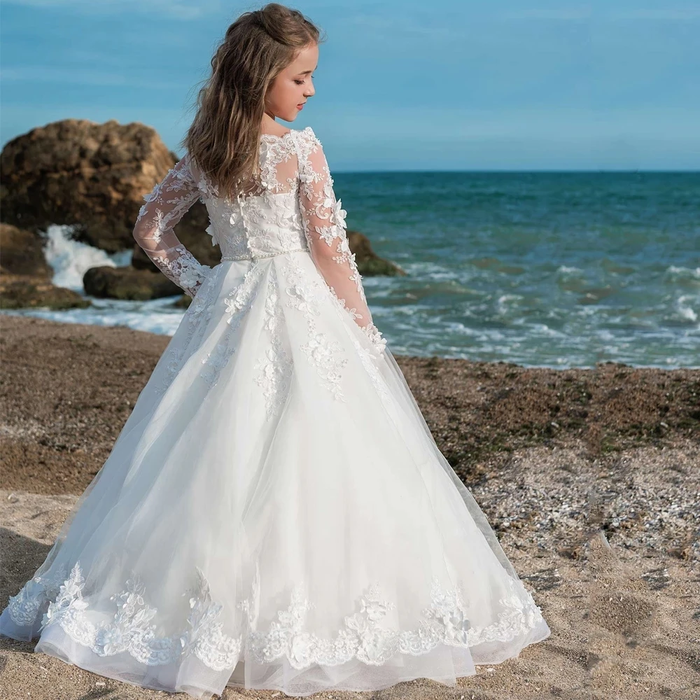 novidade, flores, meninas, vestido de princesa de primeira comunhão