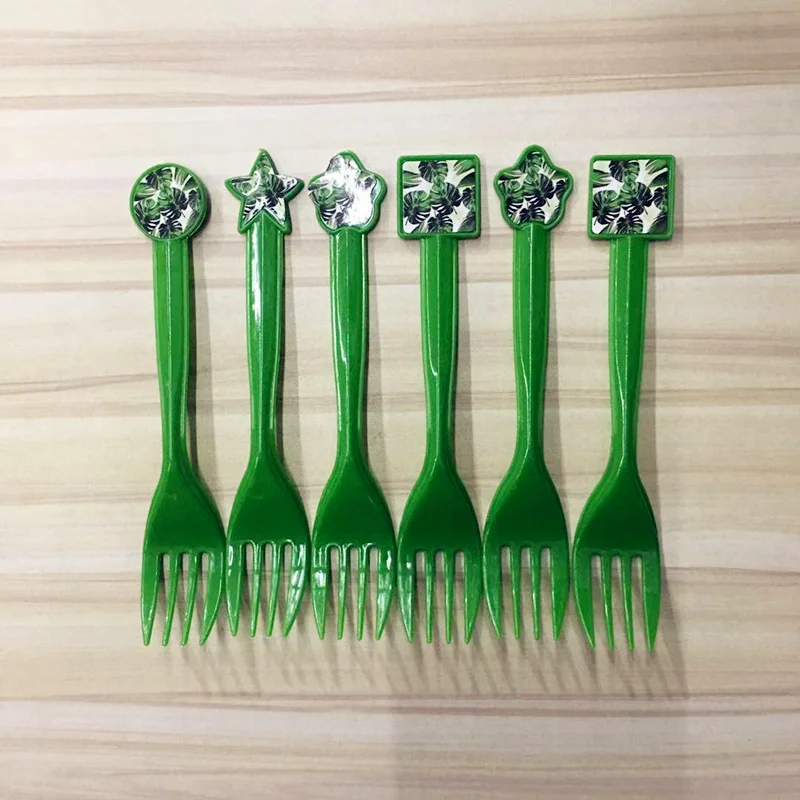 Одноразовый набор посуды для вечеринки зеленые листья пальмы бумажная тарелка чашка Гавайская тема событие Праздник День Рождения Вечеринка Принадлежности Декор - Цвет: 6pcs forks