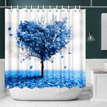 

Heart Shaped Tree Bathroom Curtain Photo Custom Shower Curtain Waterproof Polyester Fabric Bath Curtain Decor with Hooks