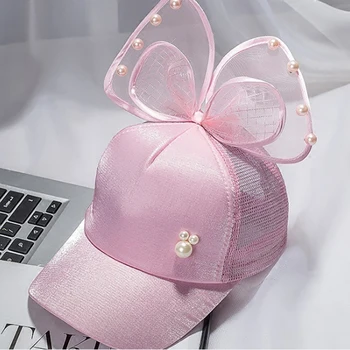 

bowknot children's baseball cap for girls baby summer hat visor caps lace bow with pearls girls beanie kids baby sun hats muts