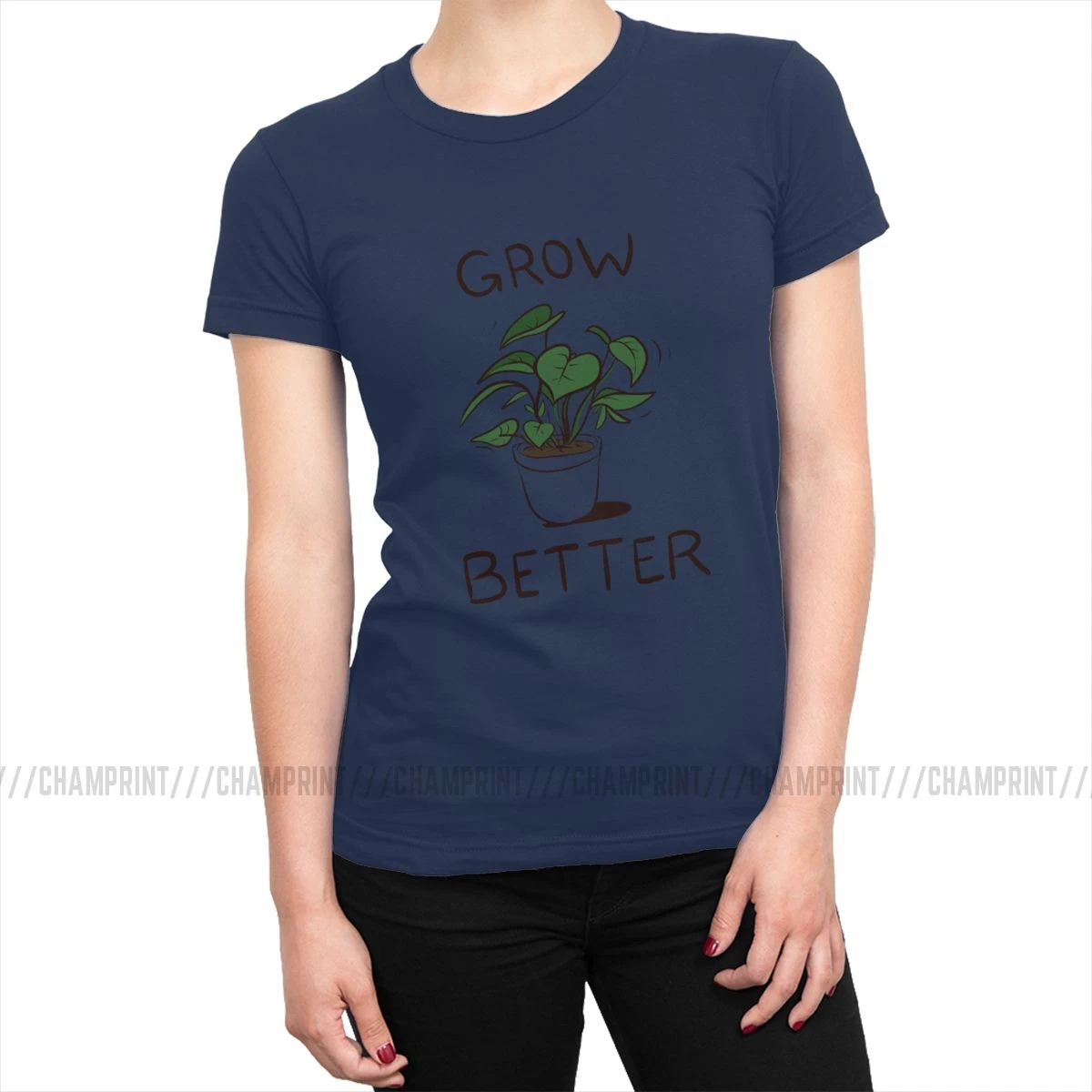 Женская футболка с надписью «Grow Better», Милая футболка с коротким рукавом и круглым вырезом, потрясающая Женская одежда, большой размер - Цвет: Тёмно-синий