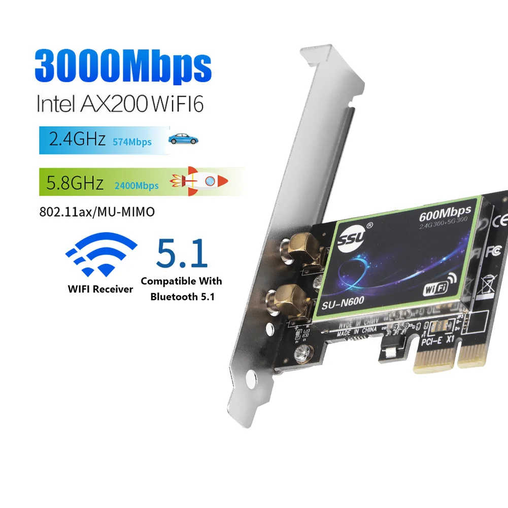 Беспроводная сетевая карта PCI-E 1X Wi-Fi 6 300 Мбит/с | Компьютеры и офис