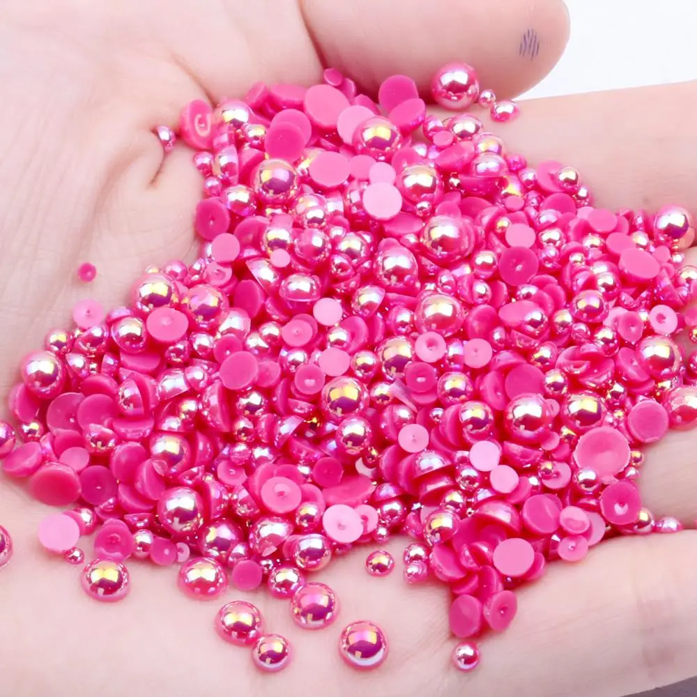 10 rose AB 3mm 1000pcs Resin Beads Many AB Colors Half Round ABS Imitation Pearl Beads AB Colors Flatback Beads For Nail Art Wedding Dress - Цвет: 10 rose AB