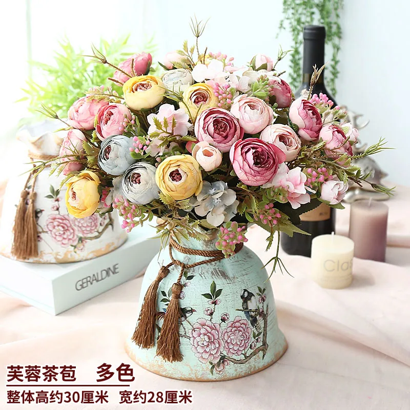 

European Style Luxury artificial flower set vase table setting decoration indoor artificial potted home decoration fake flower