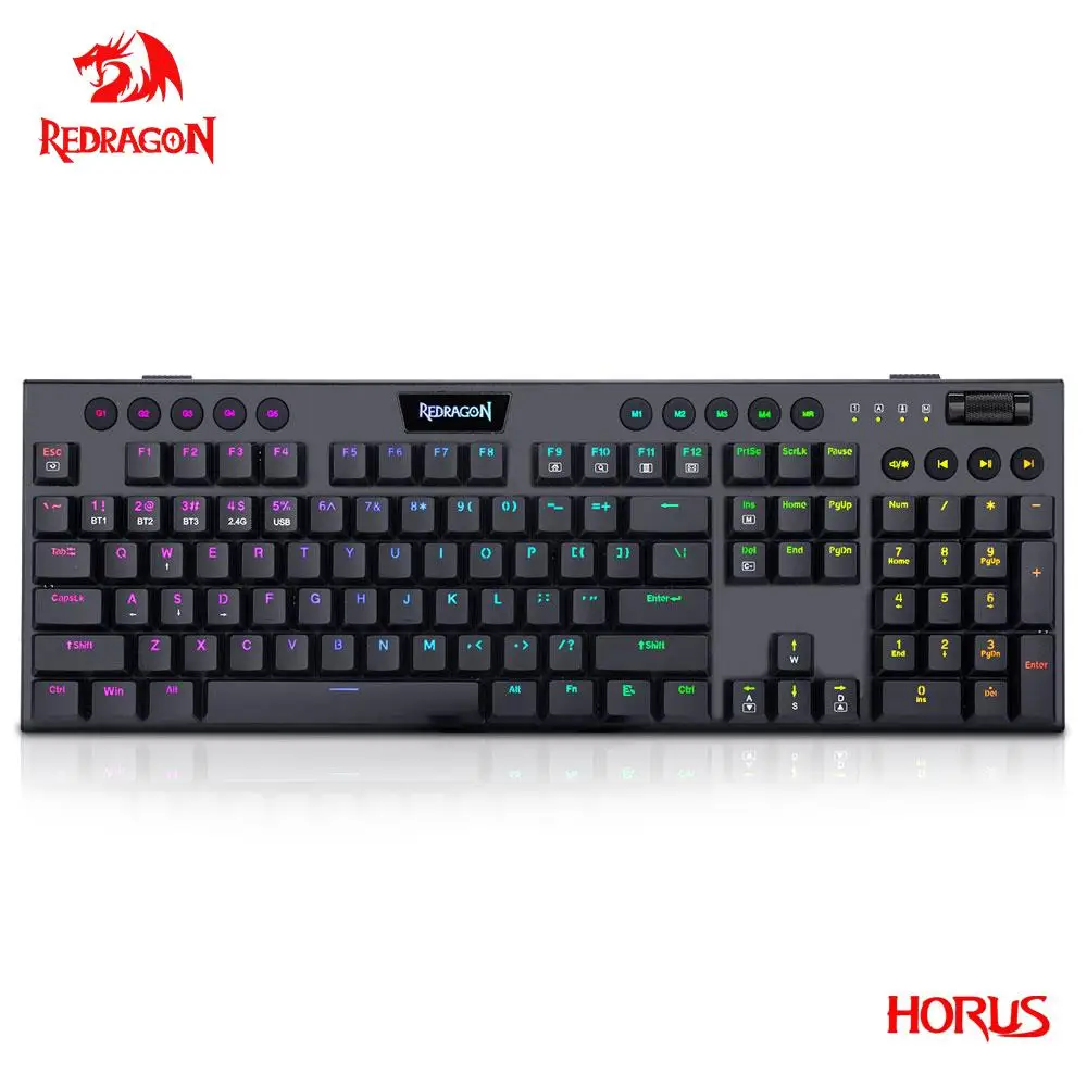 Игровая клавиатура Redragon Horus K618 с RGB-подсветкой Bluetooth 5 0 беспроводная USB 2 4G 3 режима