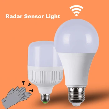 

E27 220V Auto Sound Light Control Led Bulb 5W 7W Radar Sensor Lamp Home Decor Smart Auto On/Off Lamp AC85V-265V 6500K Ampoule