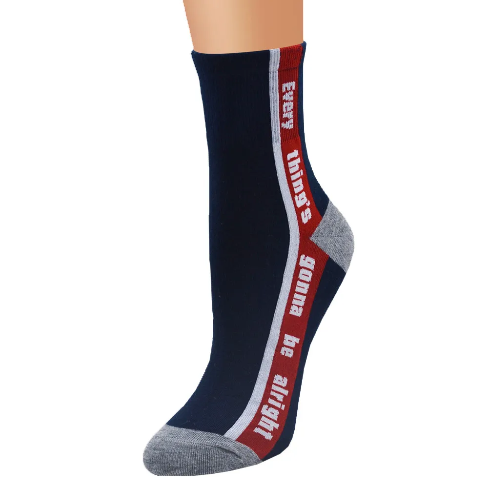 Мужские полосатые Повседневные носки с надписями дышащие спортивные носки средней длины для верховой езды простые зимние хлопковые теплые удобные носки# A - Цвет: Тёмно-синий