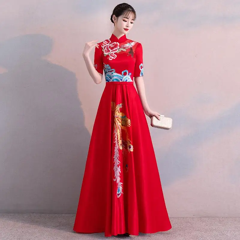 Red Bride Embroidery Cheongsam Long Party Dress Elegant Chinese Style Women Wedding Qipao Luxury Ball Gown Vestido S-XXL - Цвет: Style - 6