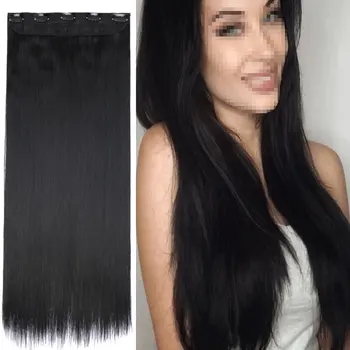 S-noilite long Clip in One Piece Hair Extensions black brown blonde 5 Clips in Hair Extension Synthetic Natural hair Hairpiece 5