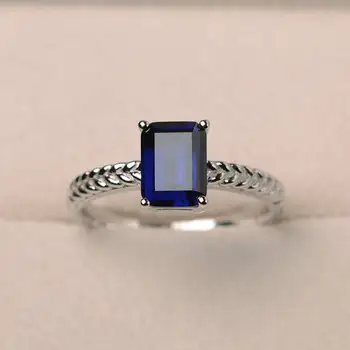 

Zircon London Sapphire Topaz Princess Rectangular Simple Ring S925 Sterling Silver Platinum Plated Lady Noble Elegant Ring