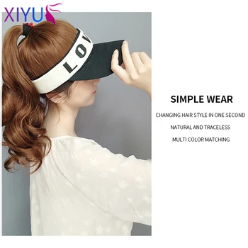 

XIYUE New Style Long Hat Wig Natural Culry Ponytail Hat Naturally Connect Synthetic All-in-one Easy to Wear Hat Wig Adjustable
