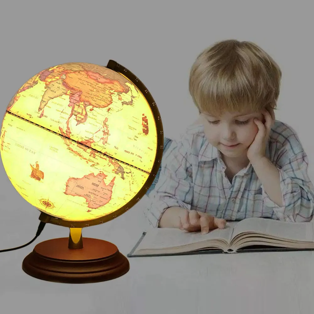 

Illuminated World Globe Light-Up Table LED Lamp USB Clearly Printed Ball Waterproof With Scale Stand Bedside Light for Gift 25CM