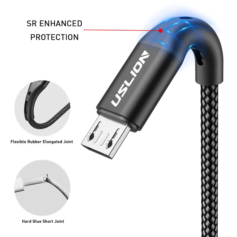 USLION 3m Micro USB Cable Android For Xiaomi Redmi Note 5 Pro Phone 3A Fast Charging For Samsung S7 Micro Charger Data Cable