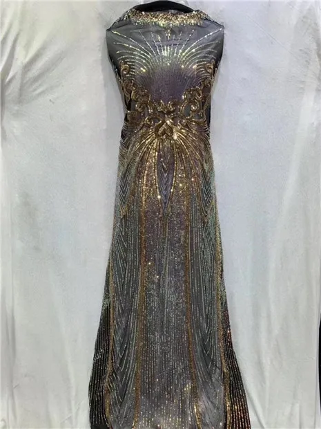 

Gold Sequins Lace Fabric 2019 High Quality African Evening Dress Fabrics New Nigeria Sequined Embroidered Mesh Net Lace Fabric