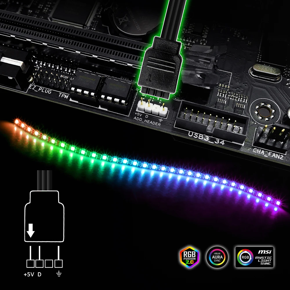 Модифицируемая RGB PC Светодиодная лента WS2812b Радужная для ПК чехол 5V 3-pin ASUS Aura SYNC