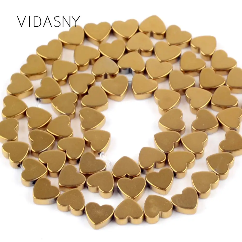 

Natural Mineral Gem Gold Heart Hematite Stone Beads For Needlework Jewelry Making 6 8mm Loose Beads Diy Necklace Bracelet 15''