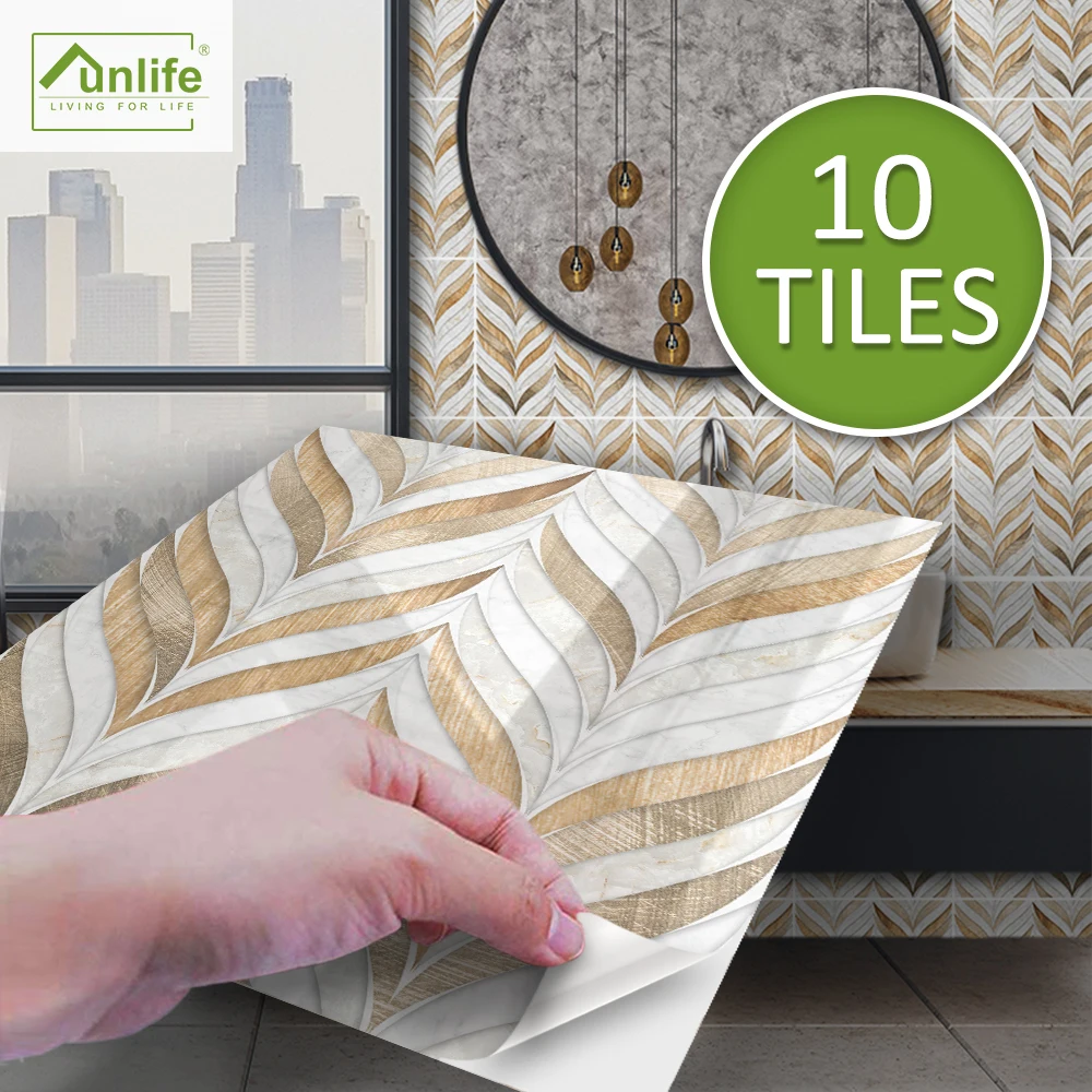 Funlife® BRILLIANT™ 15/20cm Copper Mentalic Plant Marble Tile Sticker PVC Waterproof Wall Art for Bathroom Kitchen Home Decor | Дом и сад