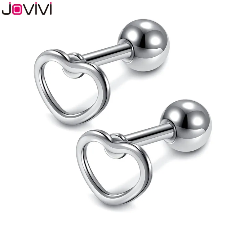 Серьги-гвоздики JOVIVI 1 2 мм 16Ga из нержавеющей стали с двойной штангой в форме сердца