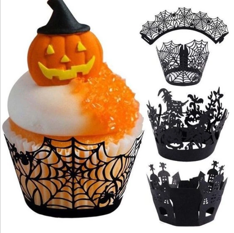 

12Pcs Halloween Hollowed Out Paper Spider Web Pumpkin Horror Castle Cake Border Specialty & Novelty Cake Pans