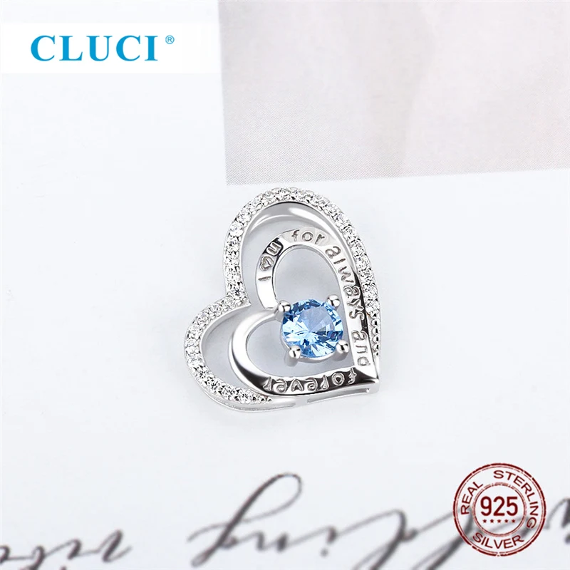 CLUCI Серебро 925 женский кулон в форме сердца Синий Циркон 925 стерлингового серебра подвески для женщин подарок на день Святого Валентина