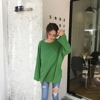 

Women's Cotton Long Sleeve Round Neck Solid Color Casual T-Shirt