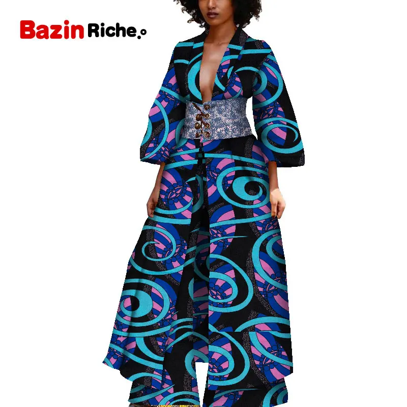 Африканская одежда плюс размер длиной до лодыжки Тренч и широкие брюки 2 шт. Повседневная ветровка традиционная одежда WY5405 - Цвет: 18