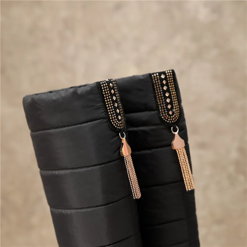 FEDONAS New Tassels Women Winter Warm Snow Boots Wedges High Heels Knee High Boots Female Long Platforms Shoes Woman