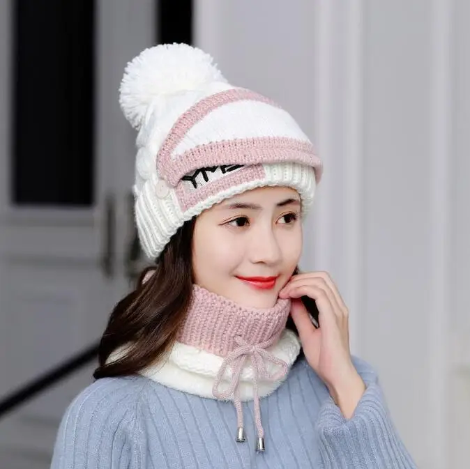 Women's Winter Scarf Hat Sets Hats Knitted Face Protection Mask 3 Pieces Set Balaclava Skullies Beanies Ski Beanie Warm Thick