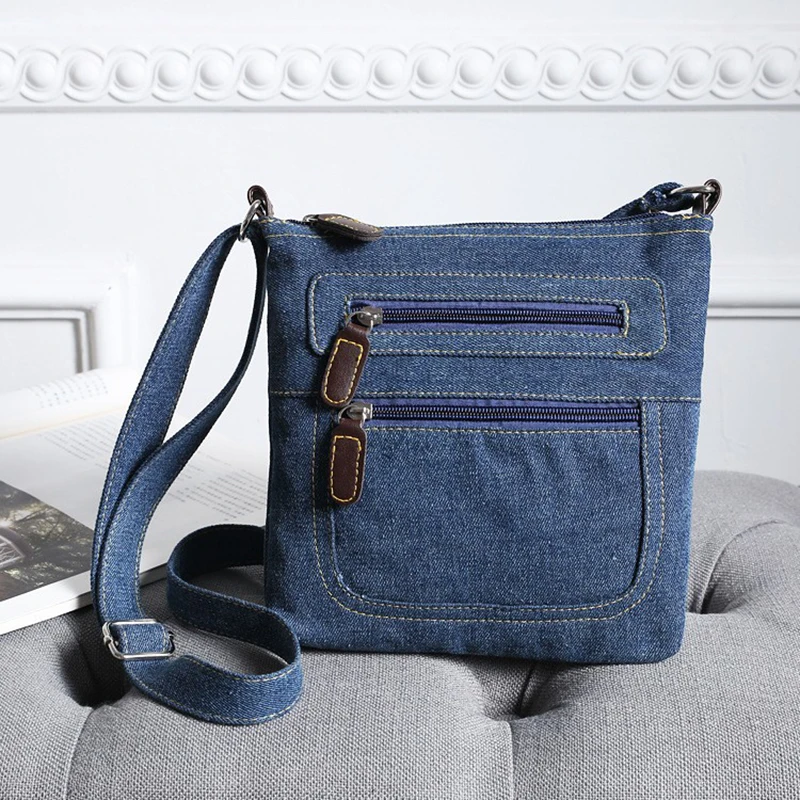 Casual Blue Denim Shoulder Bag For Women Multi-pocket Crossbody Bag  Classical Messenger Handbag Retro Satchel Bag Casual Purse