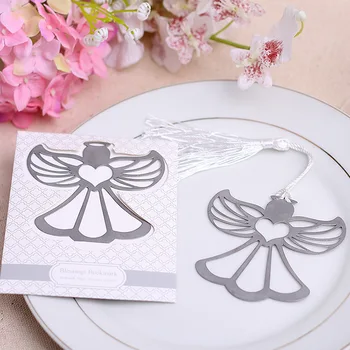 

(50pcs/lot)FREE SHIPPING+"Blessings" Metal Angel Bookmark With a Lovely White Tassel Baby Christening Souvenir Wedding Fav