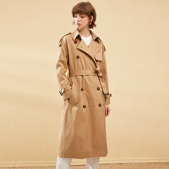 

2020 New Autumn Winter Long Trench Coat Women Fashion Classic Double Breasted Belt High Quality Trench Casual Business Outerwear