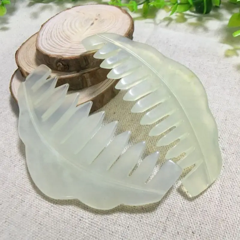 

Natural Jade Stone Gua Sha Massage Comb Head Acpuncture Pressure Therapy Scraper