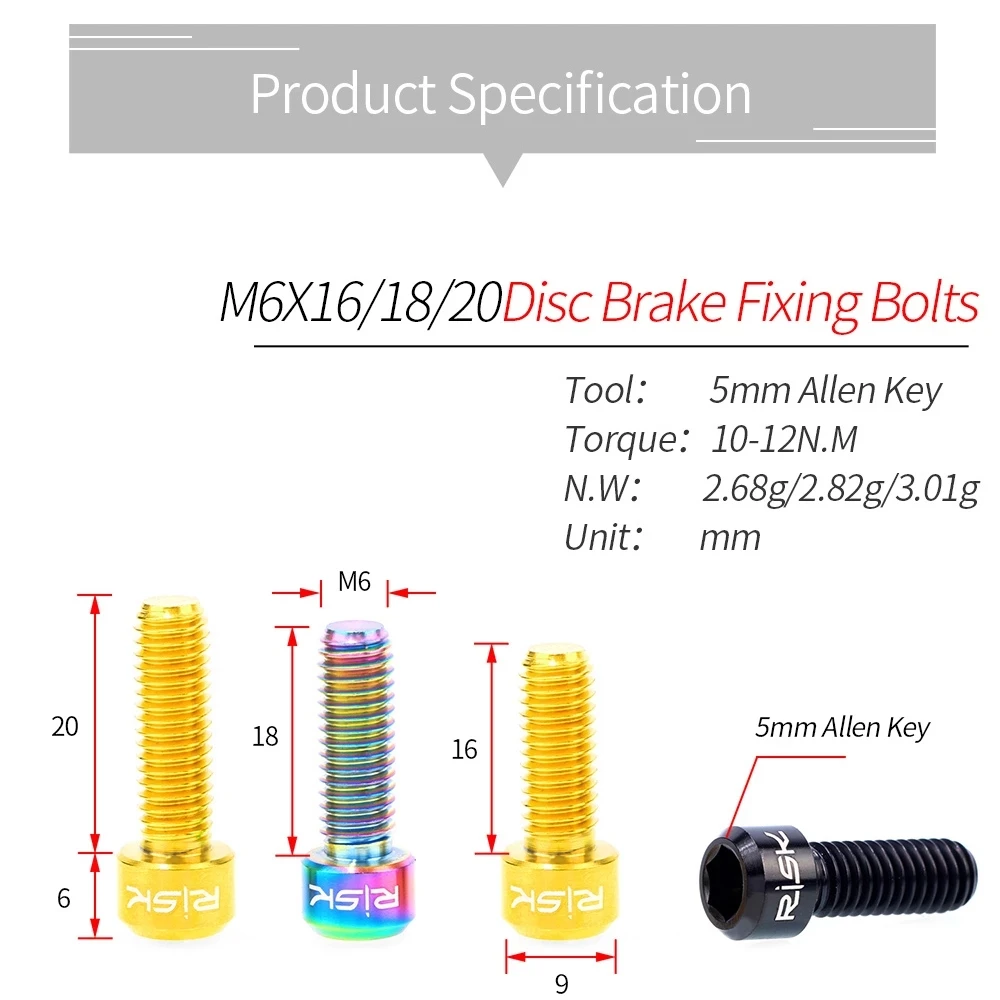 M6x16/18/20mm Bicycle Disc Brake Caliper Bolt Clamp Titanium Ti Alloy MTB Mountain Bike Brake Screw 4pcs mountain bicycle disc brake,bicycle disc brake,mountain bike disc brake