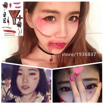 

Nu-TATY Waterproof Temporary Tattoo Sticker 4 Set Simulation Series Horror Graphic Scratch Wound Blood Hole