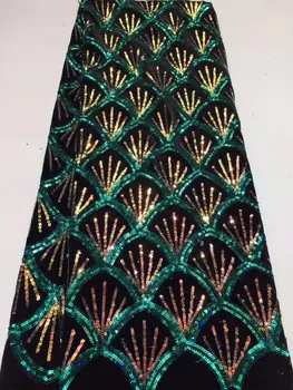 

2019 Latest African Net Lace Fabric, High Quality 3d Sequins Nigerian Wedding Lace Fabrics 5Yards Sequins French Tulle lace Gree