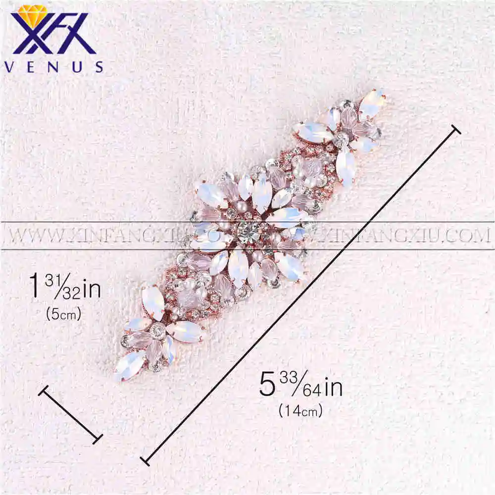 XFX VENUS 1 Piece Hand Sewing On Rhinestone Applique with beads Clothes Patch Wedding Dress Trimming Costume Embellishment - Color: XFX-1452 opal