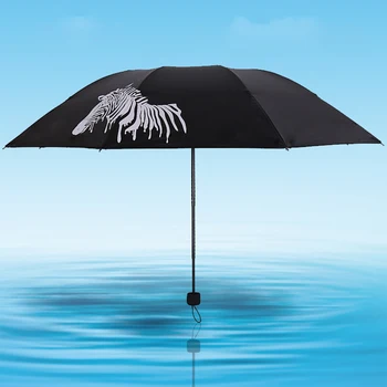 

Sunscreen Water Contact Zebra Black Glue Umbrella Anti-UV Sun Fashion Three-folding Sunny and Rainy Umbrella