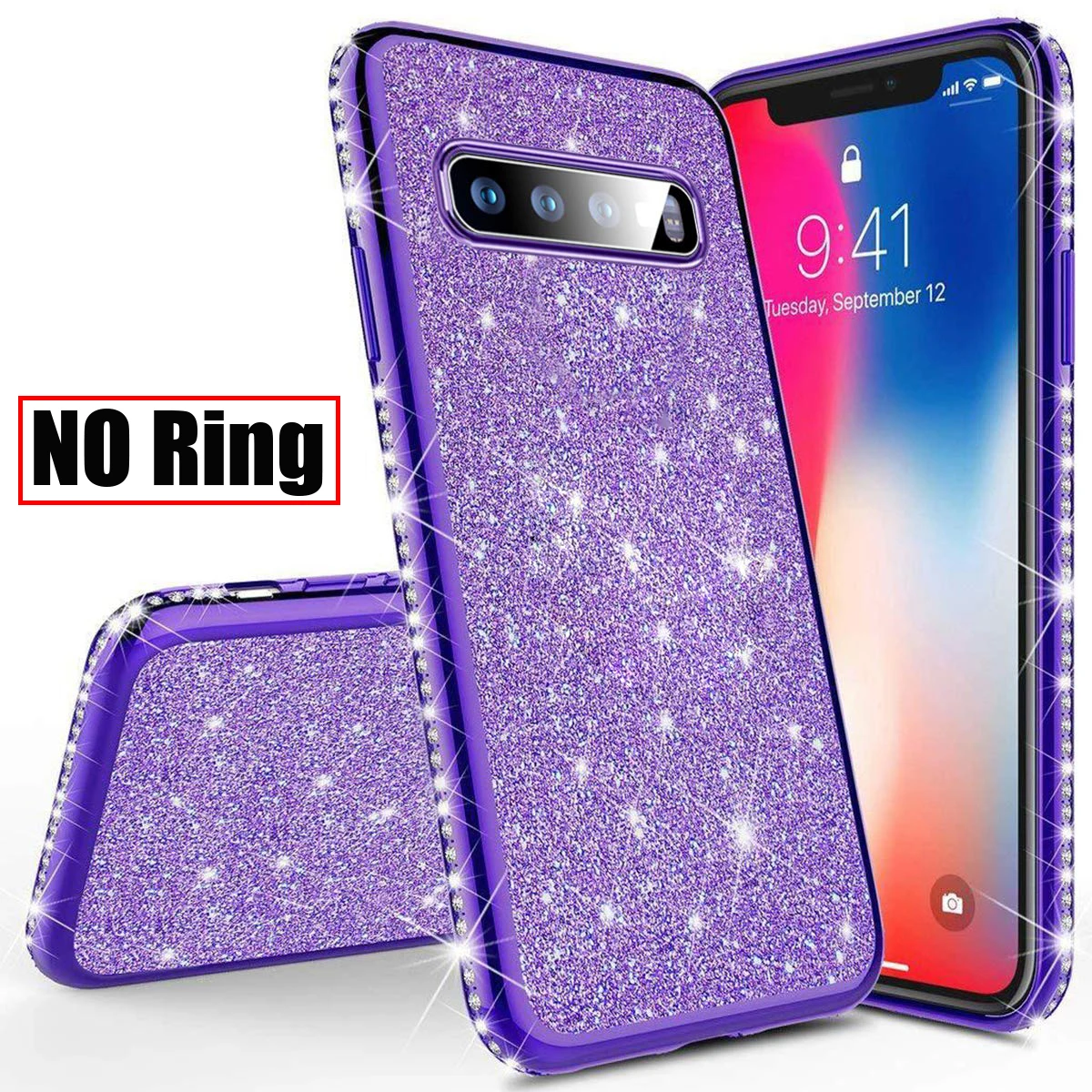 Purple Мягкий чехол с блестками для samsung Galaxy A10 A20 A30 A40 A50 M10 A6 A7 A8 S10 S8 S9 плюс A50s 360 Примечание 10 кольцо автомобильный держатель - Цвет: Purple