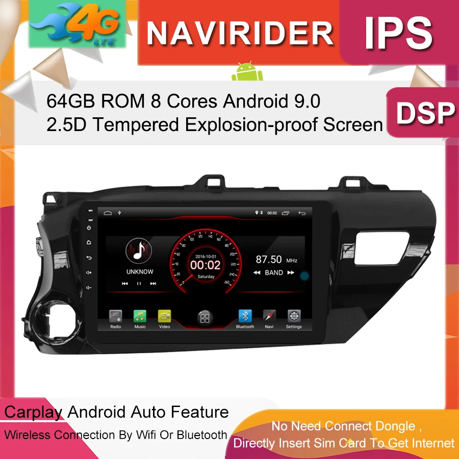 Clearance Car Multimedia Player 10.1inch IPS Screen Monitor Yaris GPS tape recorder Bluetooth Android 9.0 For Toyota Hilux 2016 Auto Audio 0