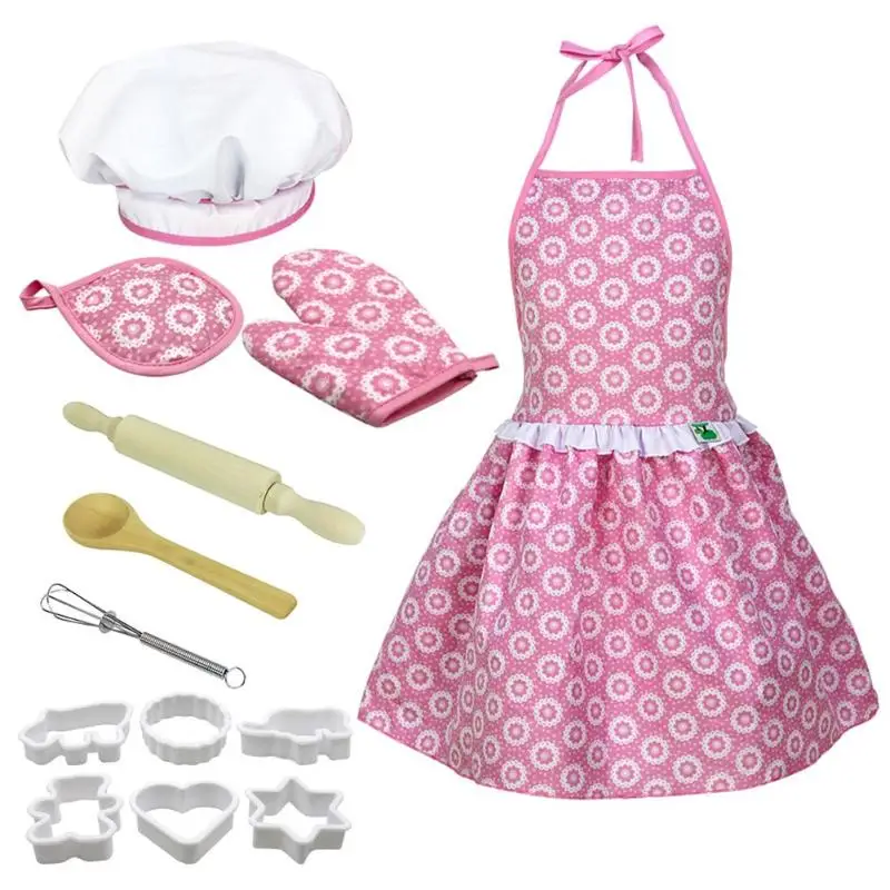 Kids Pretend Play Kitchen Toy Suit Chef Hat Apron Dress Up Costume Tool Rolling Pin Hand Mixer Oven Gloves Accessories - Цвет: A