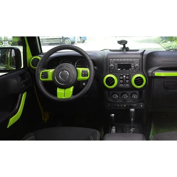 

(Green 18Pcs) Car Decoration Steering Wheel & Center Console Air Outlet Trim for Jeep Wrangler JK JKU 2011-18