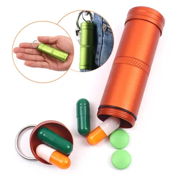 

7.5*2.2cm Larger pill case Aluminum Alloy metal pill box Keychain Waterproof Sealed Bottles Outdoor First aid Medicine organizer