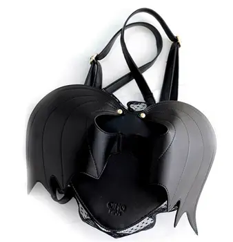

Girls Heart-shaped Bat Wings Lace Leather Harajuku Style Backpack Shoulder Bag