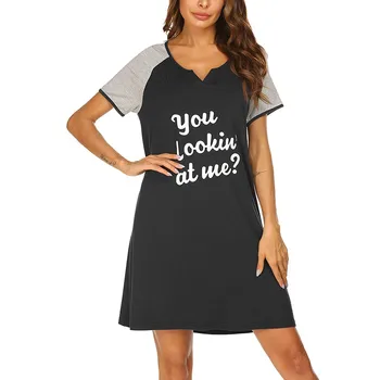 

Ladies nightdress short sleeve stitching casual letter printing comfortable nightdress summer large size nightdress пижама 40*