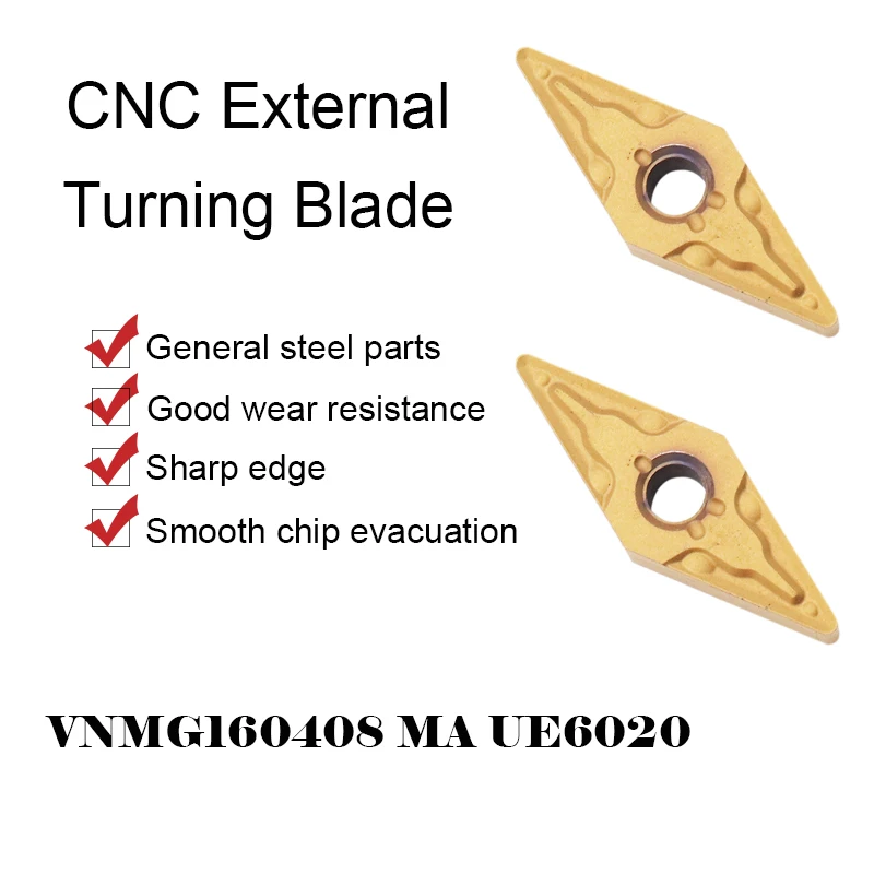 

10PCS VNMG160408 MA UE6020 External Turning Blade Carbide Insert CNC Machine Tool Metal Lathe Tool Steel Processing VNMG 160408