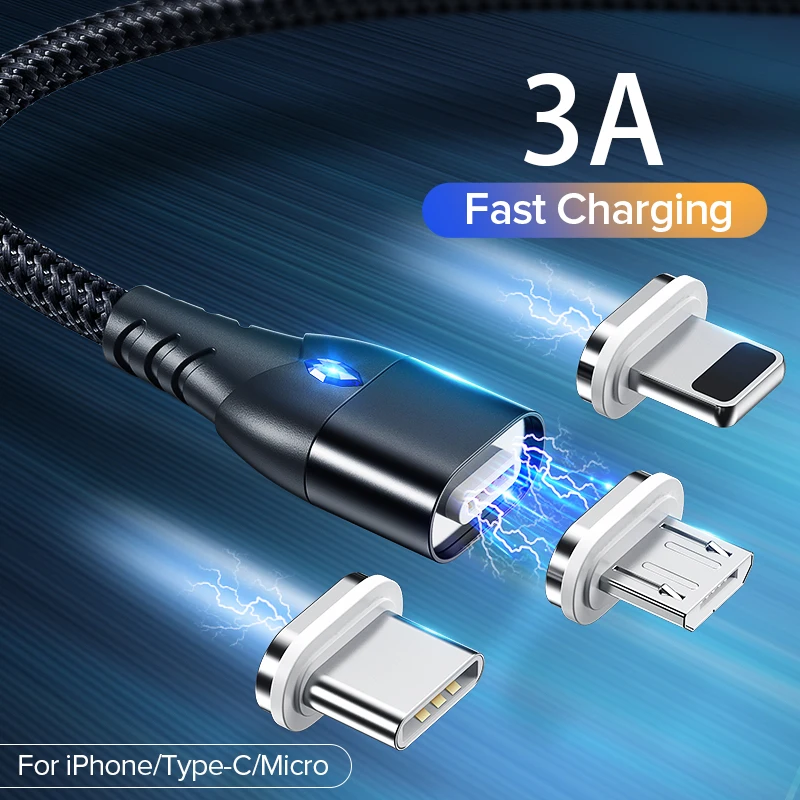 

2m 3A Magnetic Phone Cable Quick Charge 3.0 Micro USB Type C Charger Magnet Fast Charging Data Cord For iPhone 11 XS Max Xiaomi