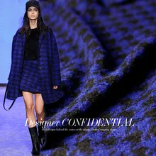 Новая шерстяная твидовая тканая синяя и черная переплетенная осенняя и зимняя одежда пальто ткань Изысканная модная шерстяная ткань