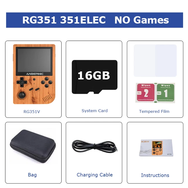 New RG351V Retro Handheld Game Console Uses The 351 EIEC System Suitable For PS1/PSP/N64 Emulators Built-in 50000+ Classic Games Wood-16G